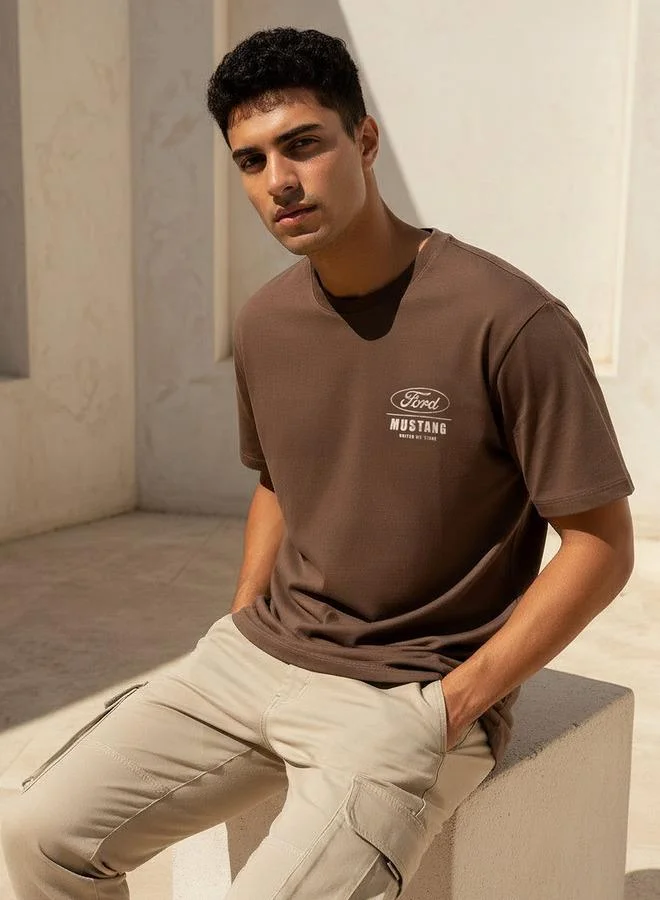 اس بي كاركترز Men Regular Fit Crew Neck Short Sleeve Ford Mustang Print T-shirt